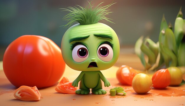 cute vegan pixar 3d character