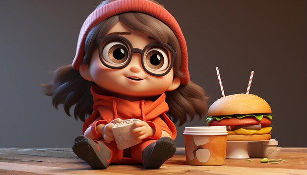 cute vegan pixar 3d character