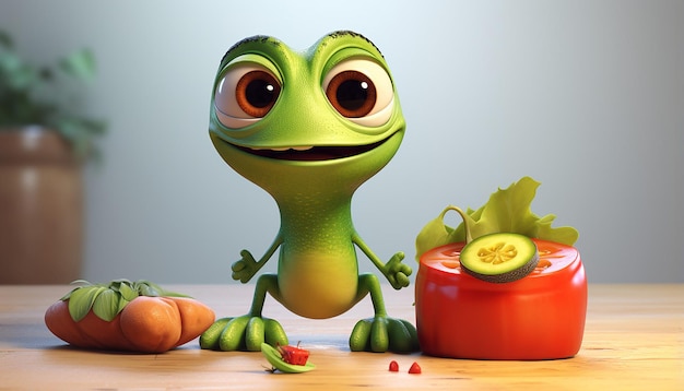 cute vegan pixar 3d character