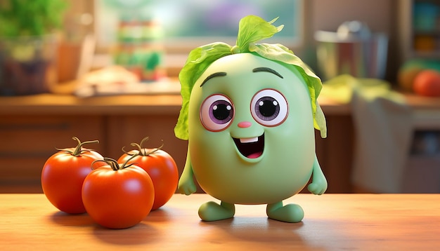 cute vegan pixar 3d character