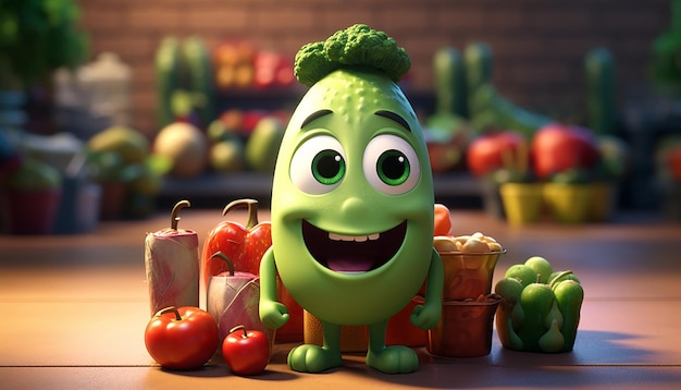 cute vegan pixar 3d character