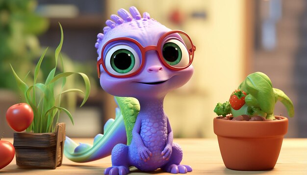 cute vegan pixar 3d character