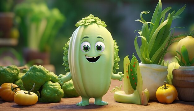 cute vegan pixar 3d character