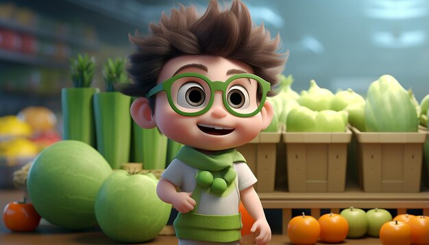 cute vegan pixar 3d character