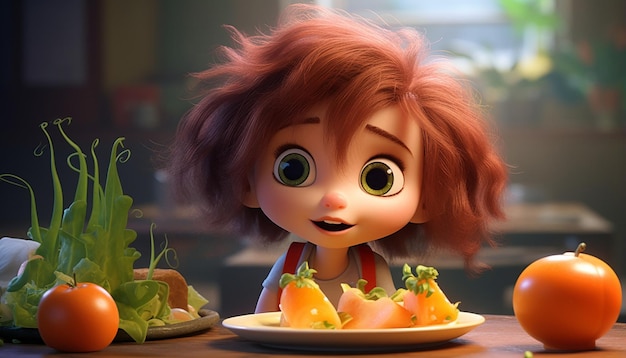 cute vegan pixar 3d character