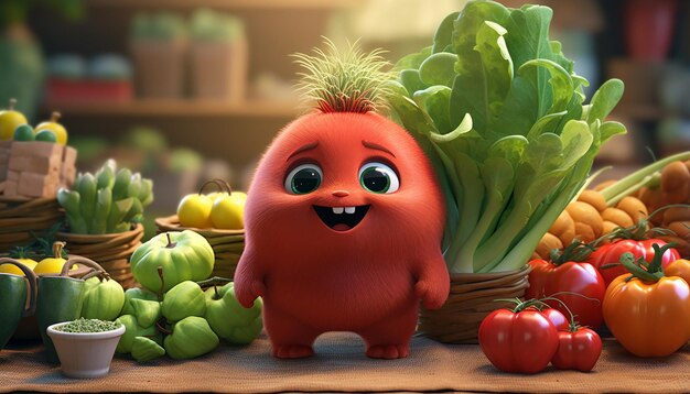 Foto simpatico personaggio vegano pixar 3d