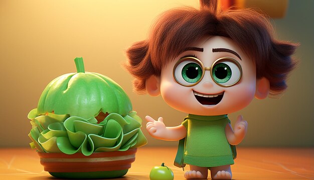 cute vegan pixar 3d character