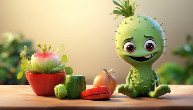 cute vegan pixar 3d character