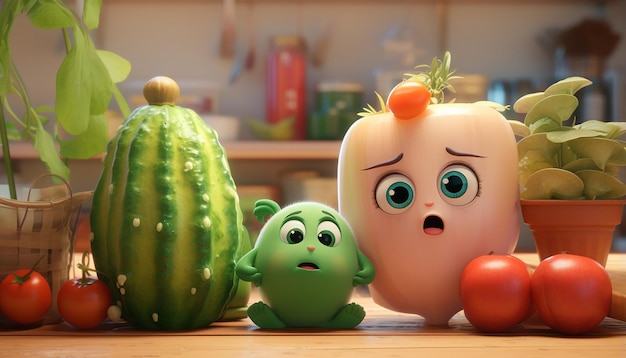 cute vegan pixar 3d character