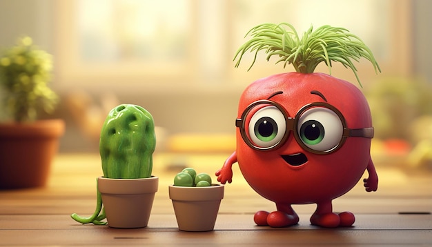 Foto simpatico personaggio vegano pixar 3d