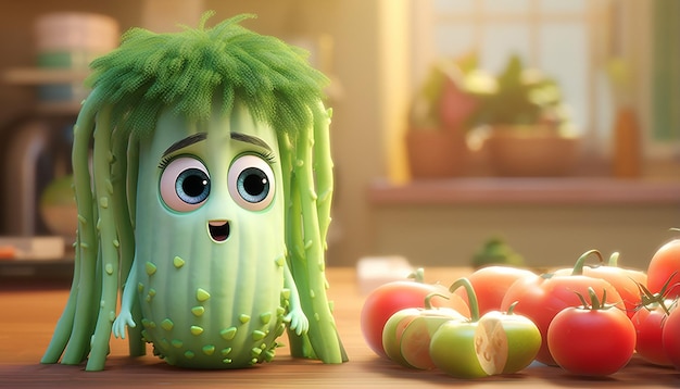 cute vegan pixar 3d character