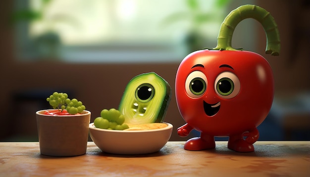 Foto simpatico personaggio vegano pixar 3d