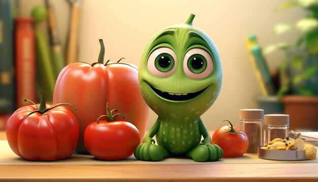 Cute vegan pixar 3d character