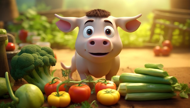 Cute vegan pixar 3d character