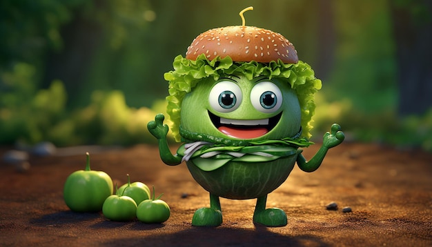 cute vegan pixar 3d character