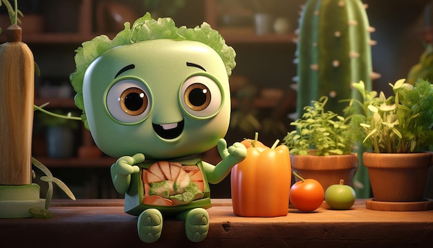 cute vegan pixar 3d character