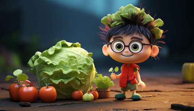 cute vegan pixar 3d character