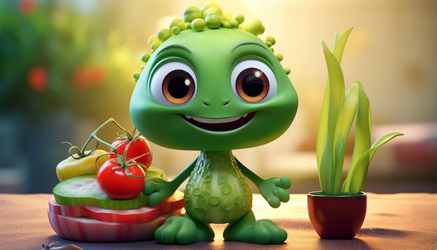 cute vegan pixar 3d character