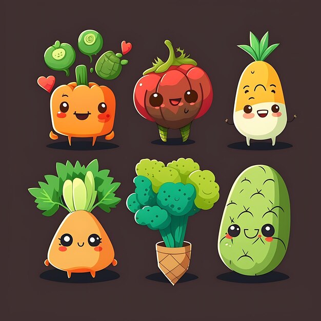 Photo cute vegetable digital art style colorful cartoon