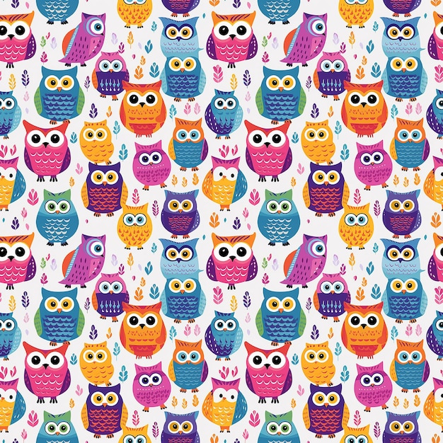 cute vibrant owls Seamless pattern