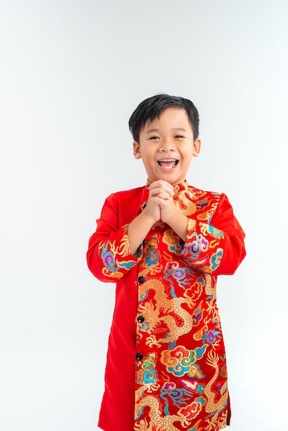 Cute Vietnamese boy dresses welcome Lunar new year