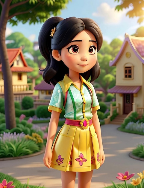 Cute Vietnamese girl is prepared for a school