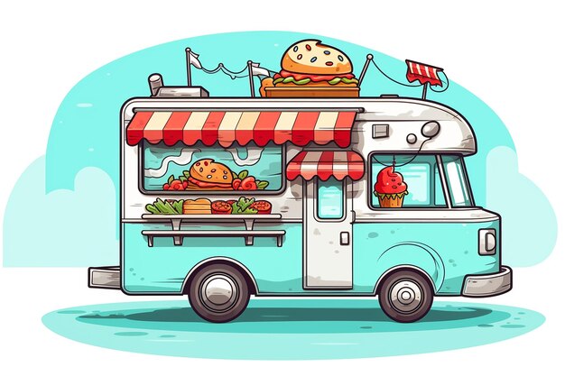 Photo cute vintage food truck with ice