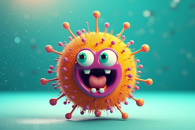 cute virus character element minimal background 3d rendering