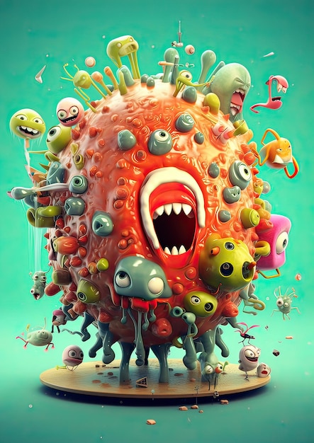 Cute viruses and bacteria in a cartoon style