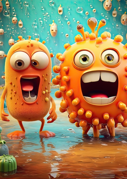 Cute viruses and bacteria in a cartoon style