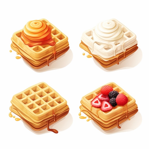 Foto cute waffles icon pack grafica 2d dettagliata su sfondo bianco