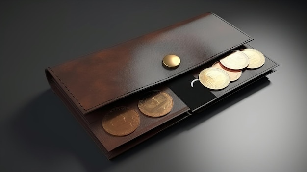 Cute Wallet with Money Notes and Coins