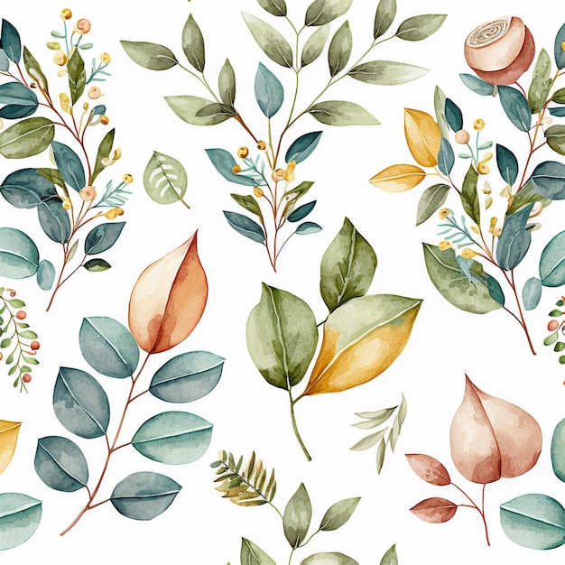Cute wallpaper leaf and flower and fruit watercolor