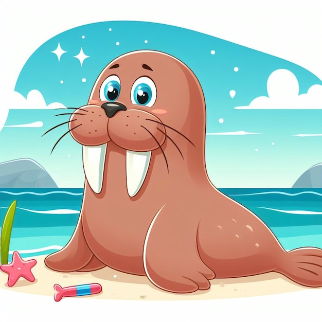 Photo cute walrus vector cartoon illustration