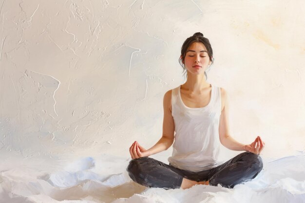 ヨガの瞑想をしている女性の可愛い水彩画