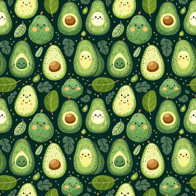 Photo cute watercolor avocado seamless pattern background