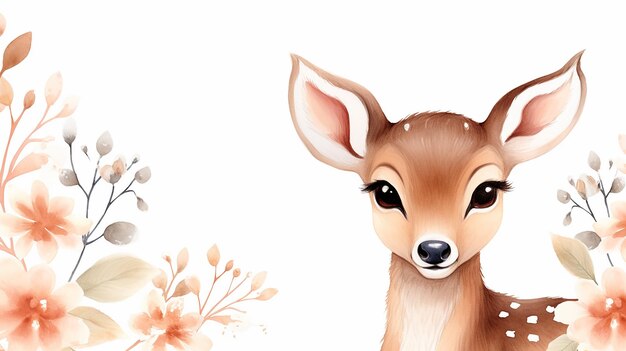 Photo cute watercolor baby deer animal nursery isolated on white background for greeting card design