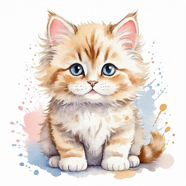 Cute watercolor baby kitten