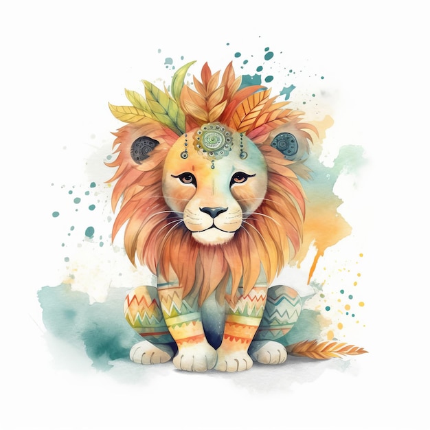 Cute watercolor baby lion Illustration AI GenerativexD