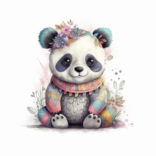 Cute watercolor baby panda Illustration AI GenerativexD