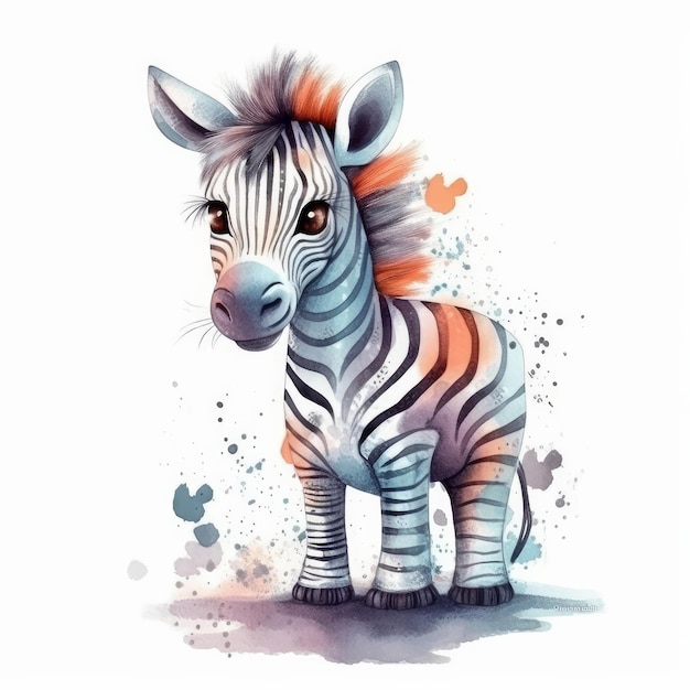 Cute watercolor baby zebra Illustration AI Generative