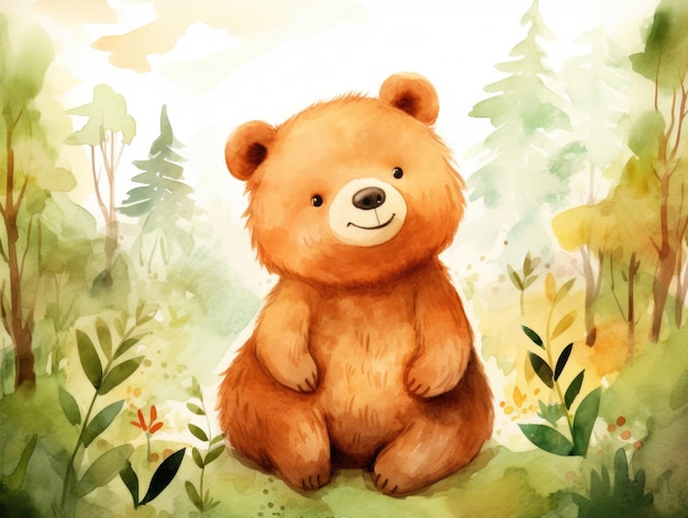 Cute watercolor bear illustration for children