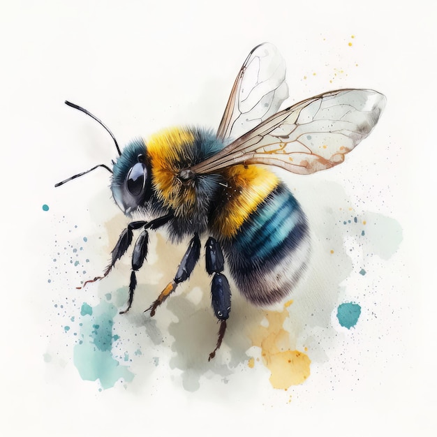 Photo cute watercolor bee on white background illustration ai generative