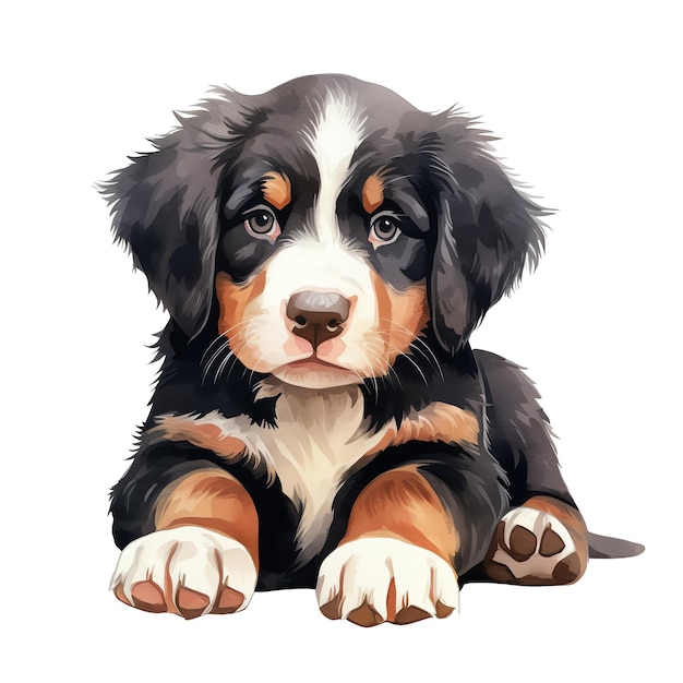 cute watercolor bernese mountain dog breed illustration