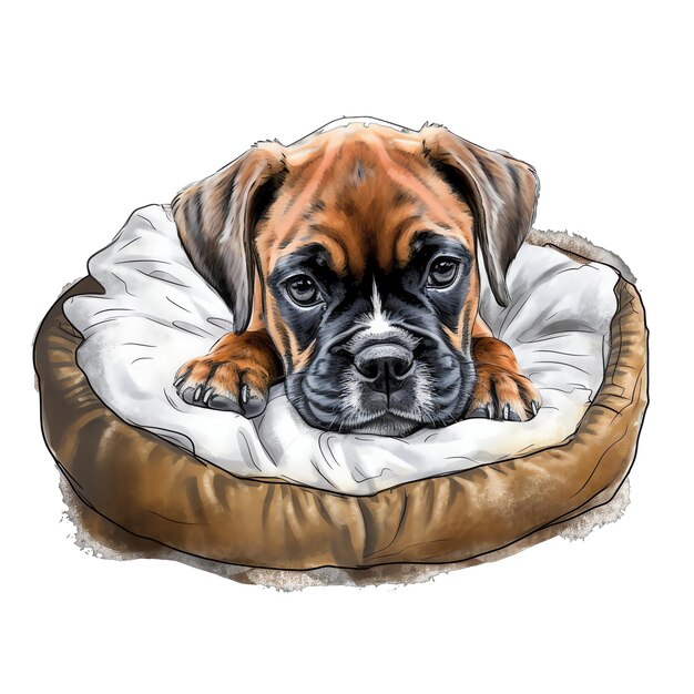 cute watercolor Boxer dog breed illustration