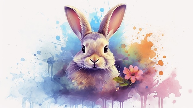 Cute watercolor bunny illustration AI Generative Generative AI