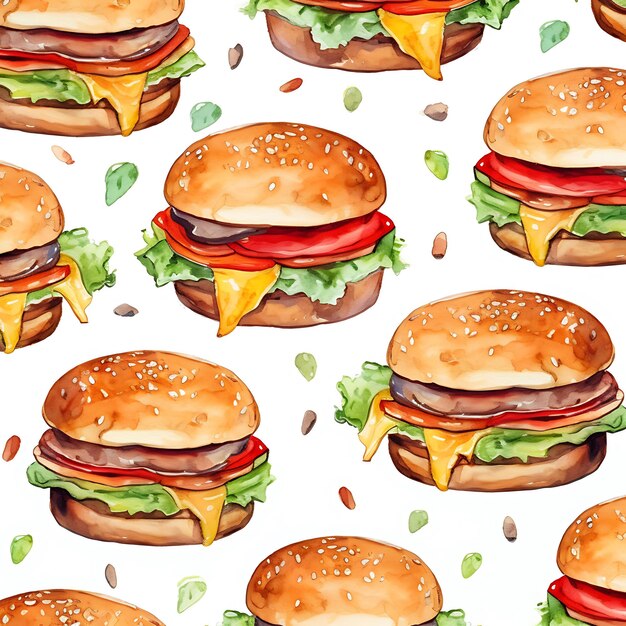 Cute watercolor burger pattern