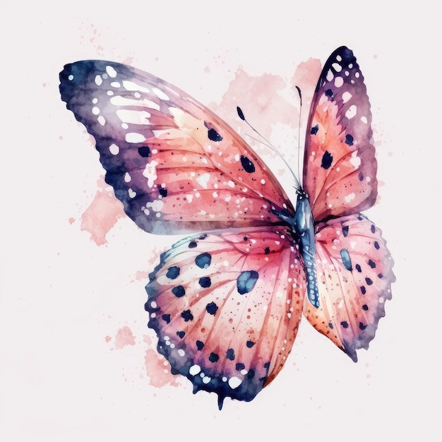 Симпатичная акварельная иллюстрация бабочки AI Generative