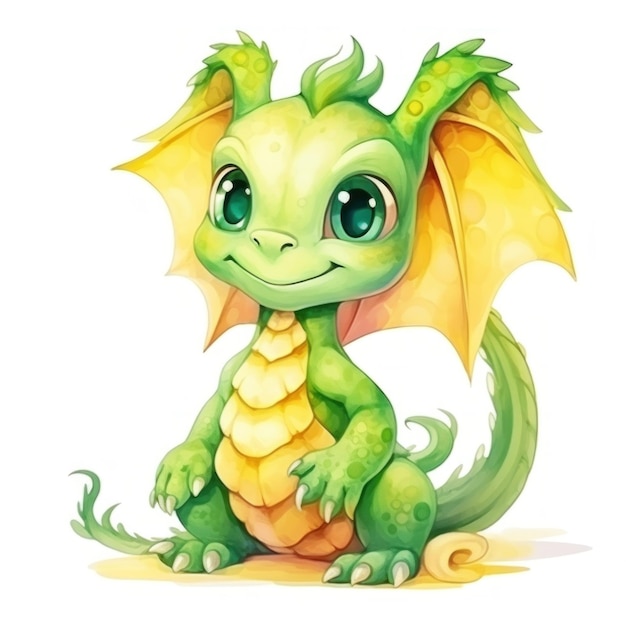cute watercolor cartoon chinese dragon isolated