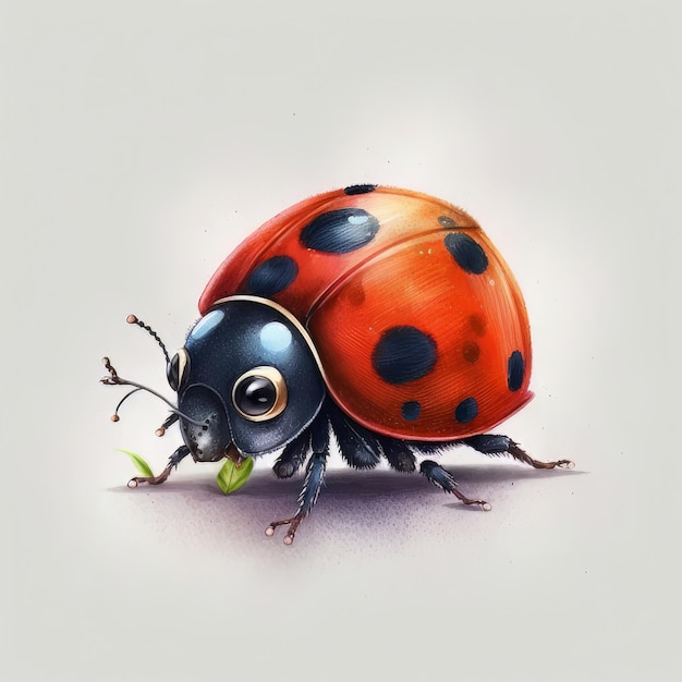 Cute watercolor cartoon ladybug on white background Illustration AI Generative